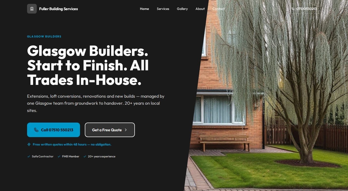 Example website we built for a building company in Glasgow.